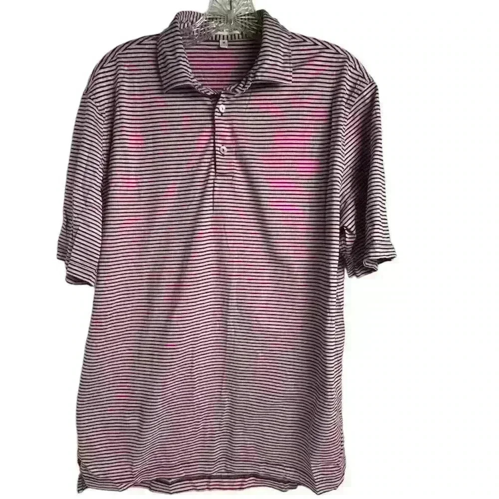 Peter Millar Men's Striped Polo Shirt Short Sleeve Size M Pink And Black